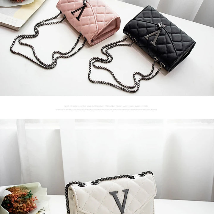 Bolsa ombro xadrez crossbody, couro