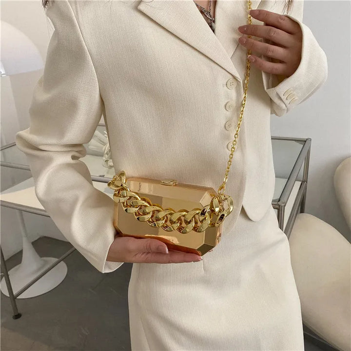 Bolsa de metal dourada e prateada bolsa de jantar