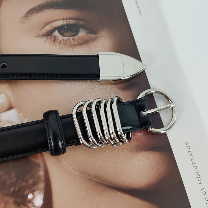 Cintos de couro genuíno de grife para mulheres, cinto de espartilho preto punk
