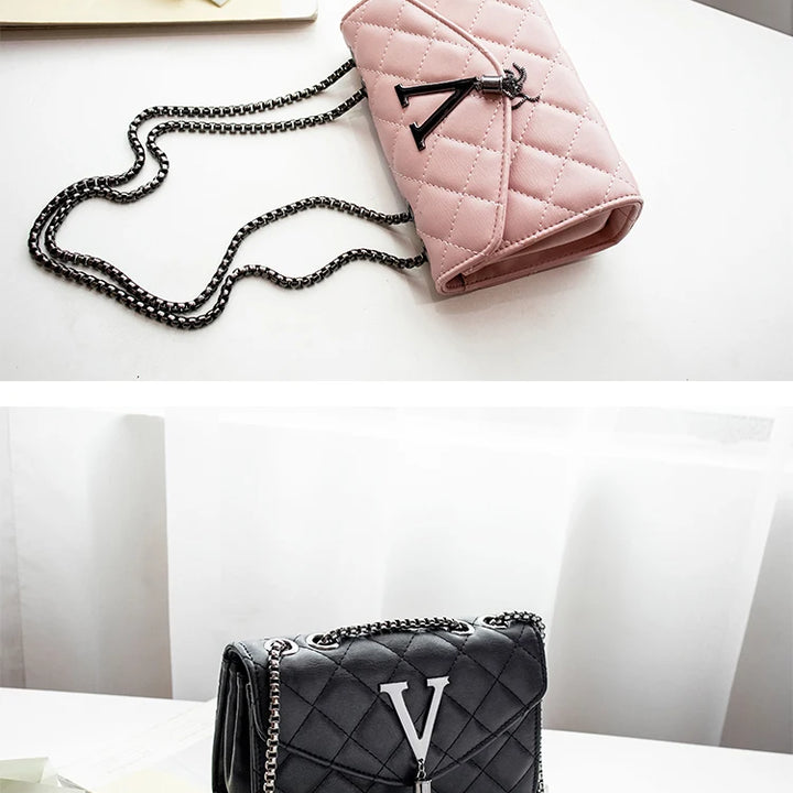 Bolsa ombro xadrez crossbody, couro