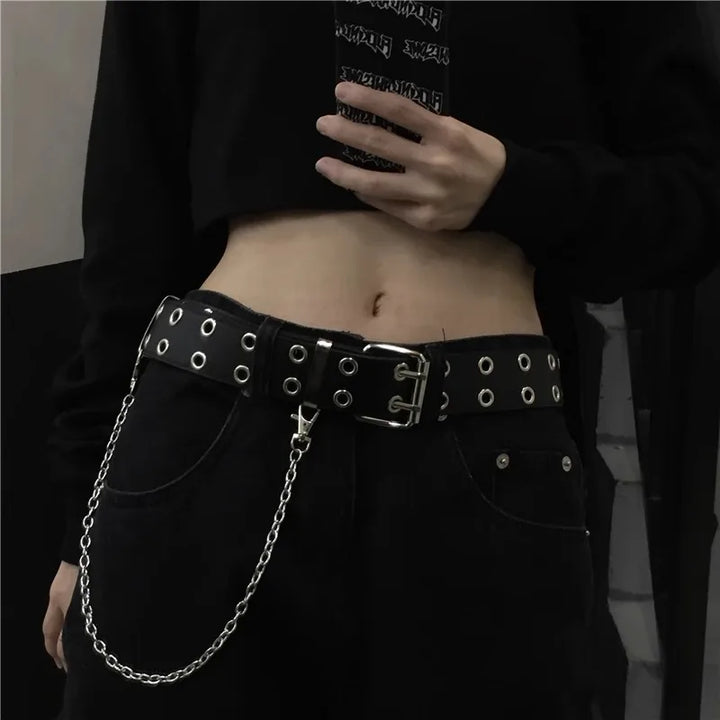 Cinto Corrente Luxo Couro Genuíno Novo Estilo Pin Fivela Jeans Retrô Punk
