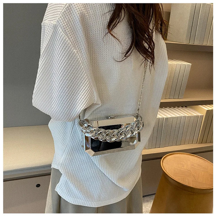 Bolsa de metal dourada e prateada bolsa de jantar