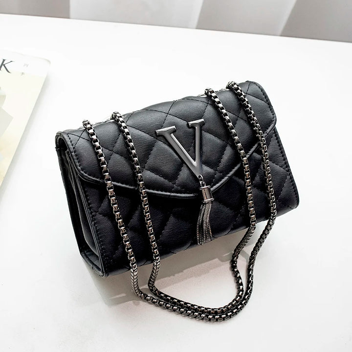 Bolsa ombro xadrez crossbody, couro