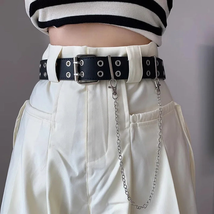 Cinto Corrente Luxo Couro Genuíno Novo Estilo Pin Fivela Jeans Retrô Punk