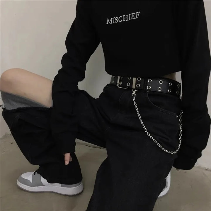 Cinto Corrente Luxo Couro Genuíno Novo Estilo Pin Fivela Jeans Retrô Punk