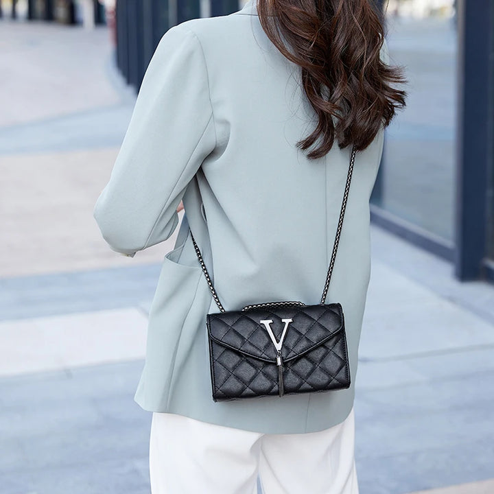 Bolsa ombro xadrez crossbody, couro