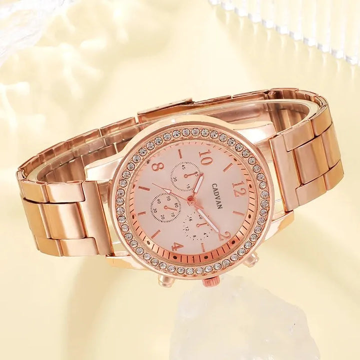 Conjunto de relógios de luxo em ouro rosa moda feminina