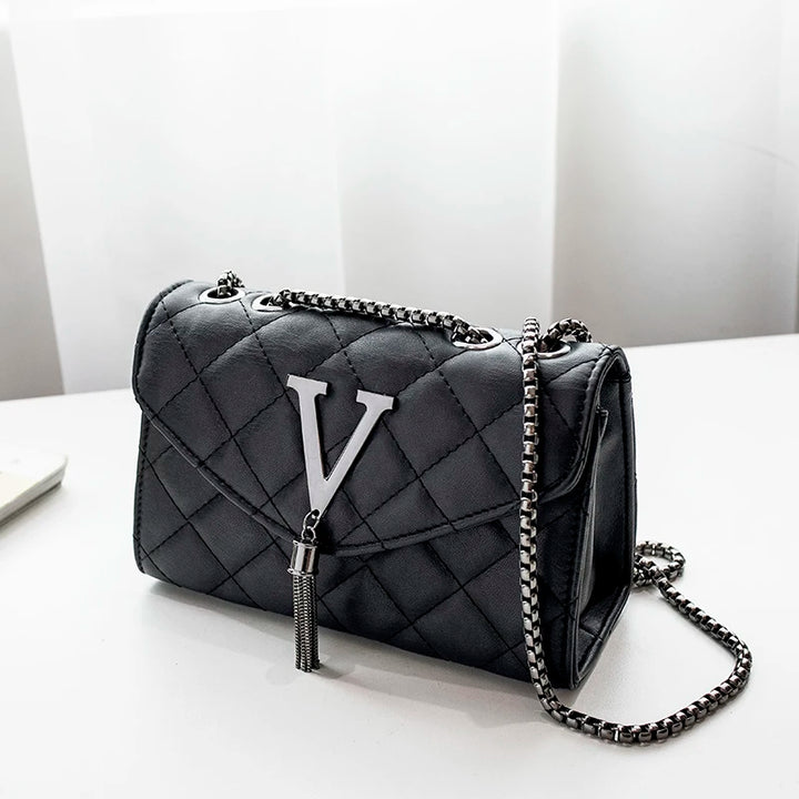 Bolsa ombro xadrez crossbody, couro