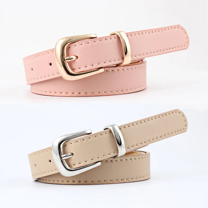 Cintos femininos PU couro simples fivela de meta 2.4X105cm