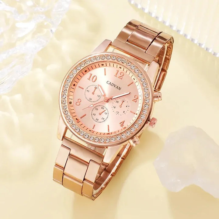 Conjunto de relógios de luxo em ouro rosa moda feminina