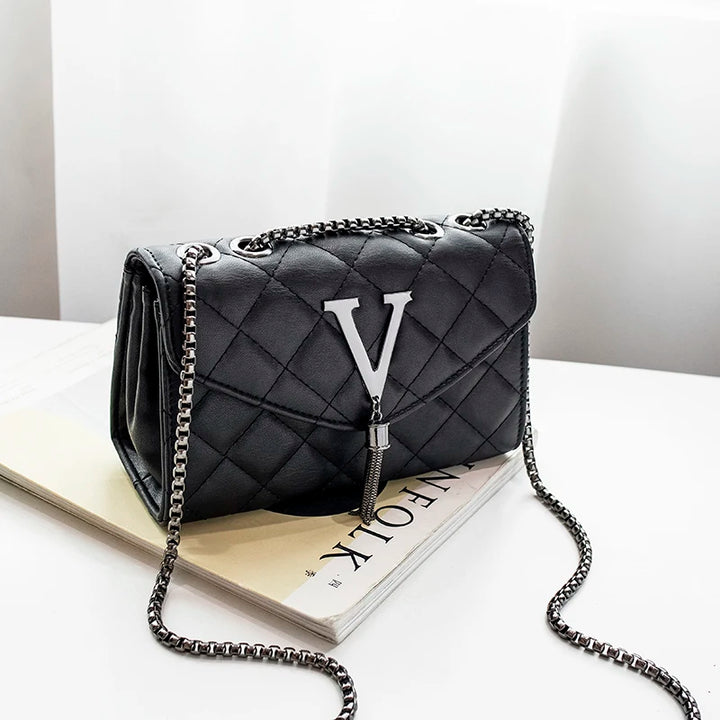 Bolsa ombro xadrez crossbody, couro