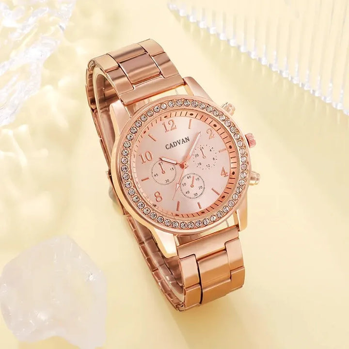 Conjunto de relógios de luxo em ouro rosa moda feminina
