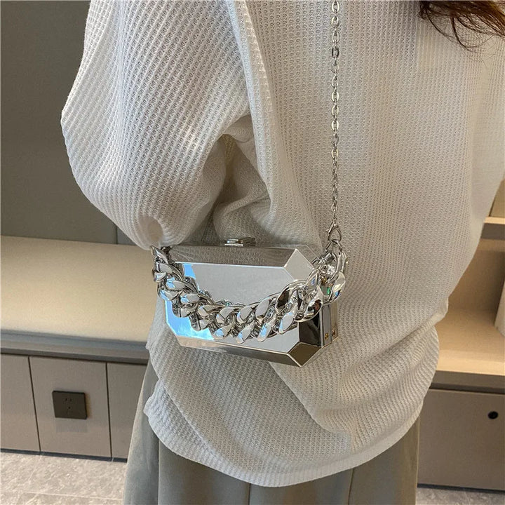Bolsa de metal dourada e prateada bolsa de jantar