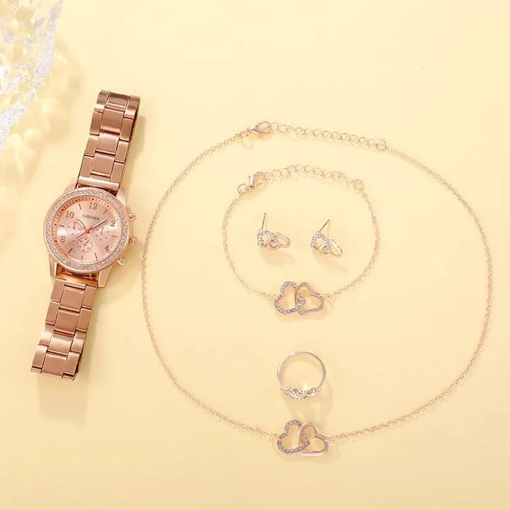 Conjunto de relógios de luxo em ouro rosa moda feminina