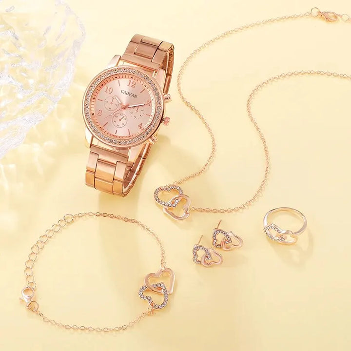 Conjunto de relógios de luxo em ouro rosa moda feminina