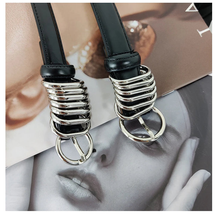 Cintos de couro genuíno de grife para mulheres, cinto de espartilho preto punk