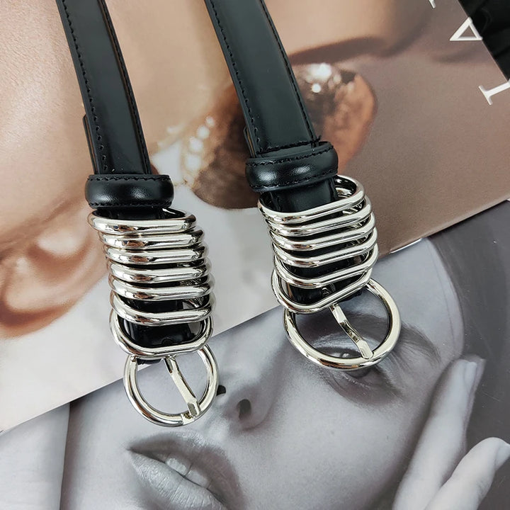 Cintos de couro genuíno de grife para mulheres, cinto de espartilho preto punk