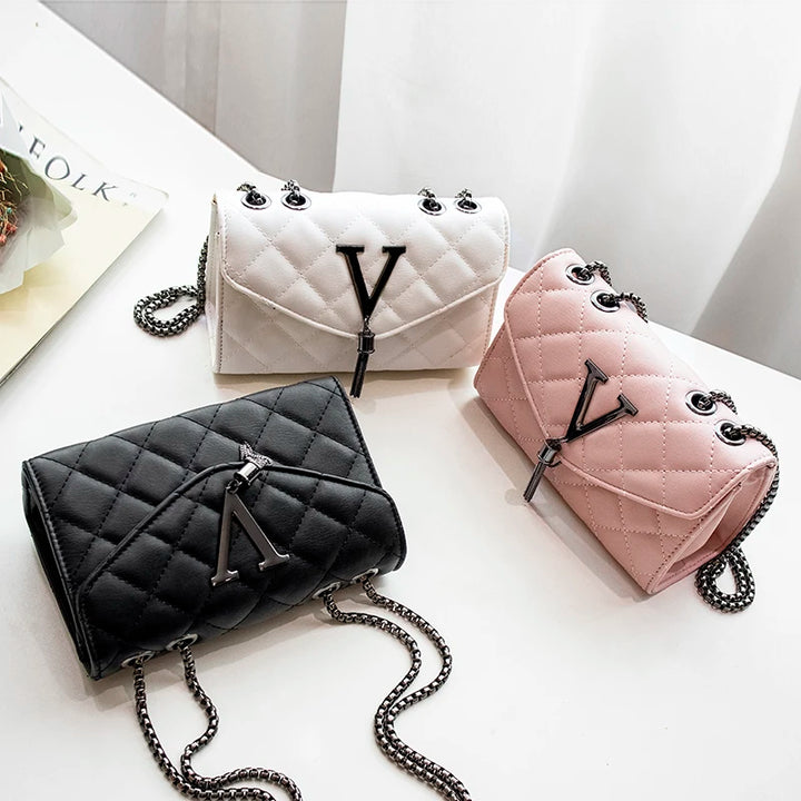 Bolsa ombro xadrez crossbody, couro