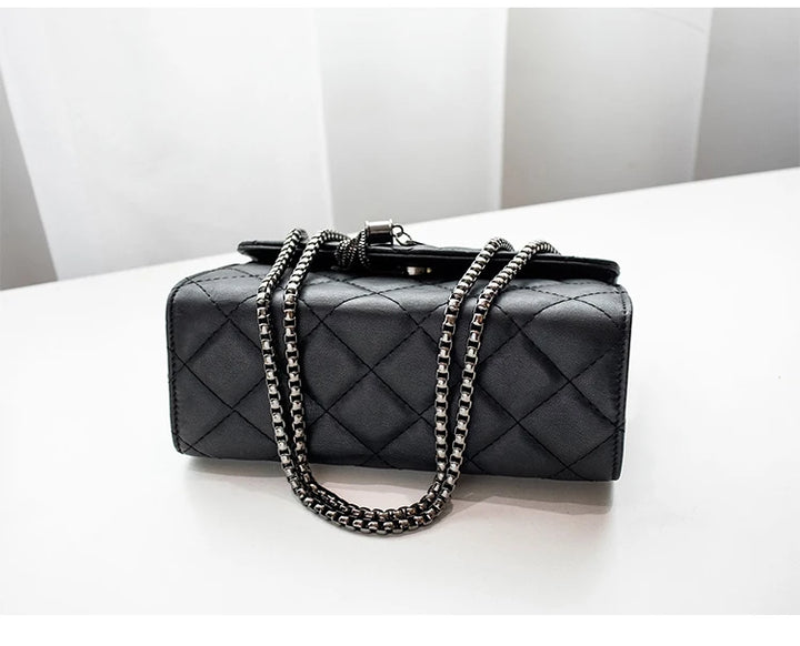 Bolsa ombro xadrez crossbody, couro