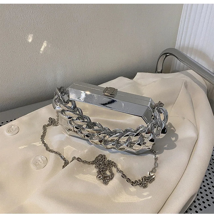 Bolsa de metal dourada e prateada bolsa de jantar