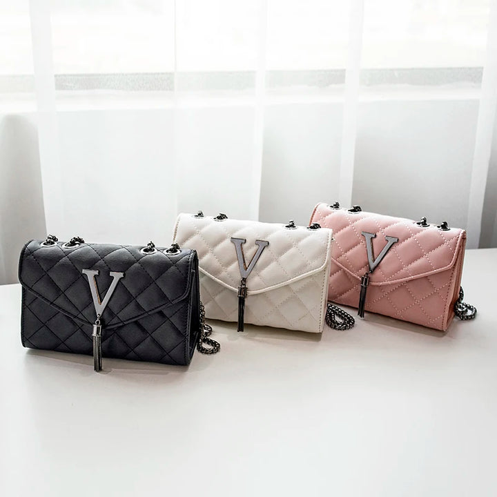 Bolsa ombro xadrez crossbody, couro
