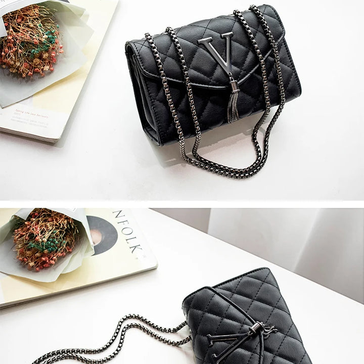 Bolsa ombro xadrez crossbody, couro