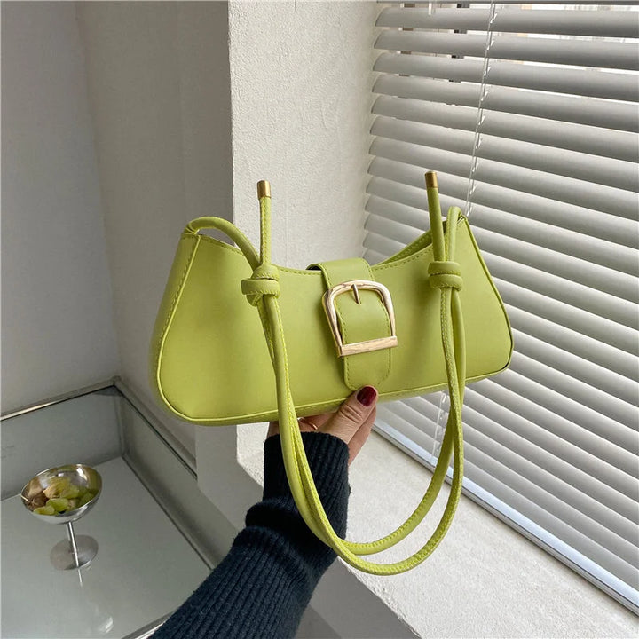 Baguette bag, design minimalista meia-lua, alça curta