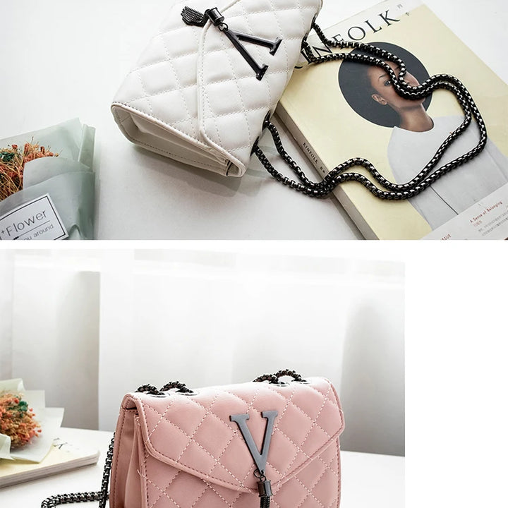 Bolsa ombro xadrez crossbody, couro