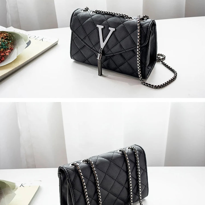 Bolsa ombro xadrez crossbody, couro