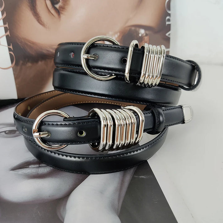 Cintos de couro genuíno de grife para mulheres, cinto de espartilho preto punk
