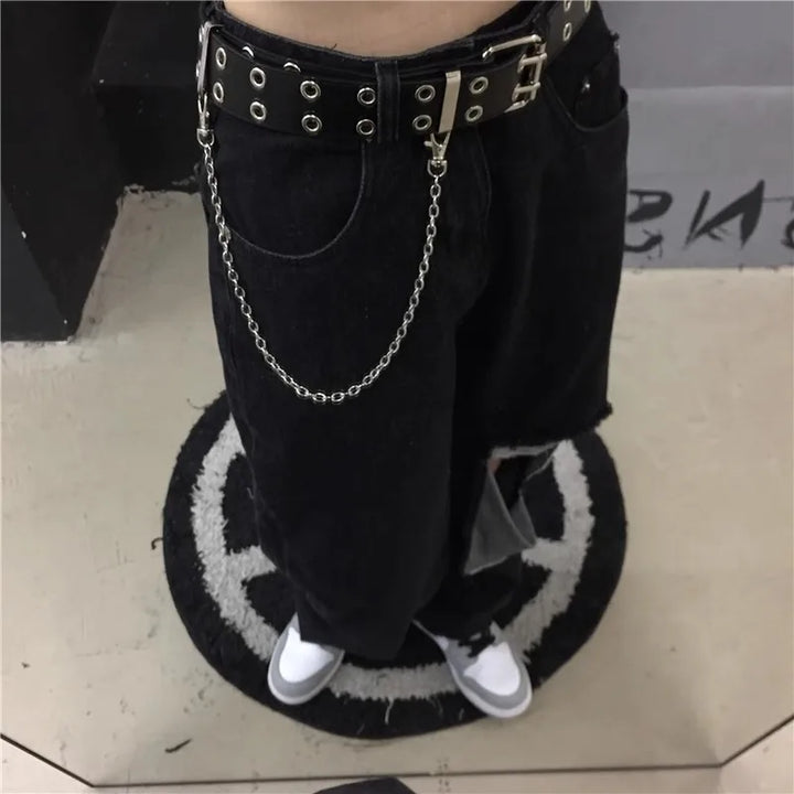 Cinto Corrente Luxo Couro Genuíno Novo Estilo Pin Fivela Jeans Retrô Punk