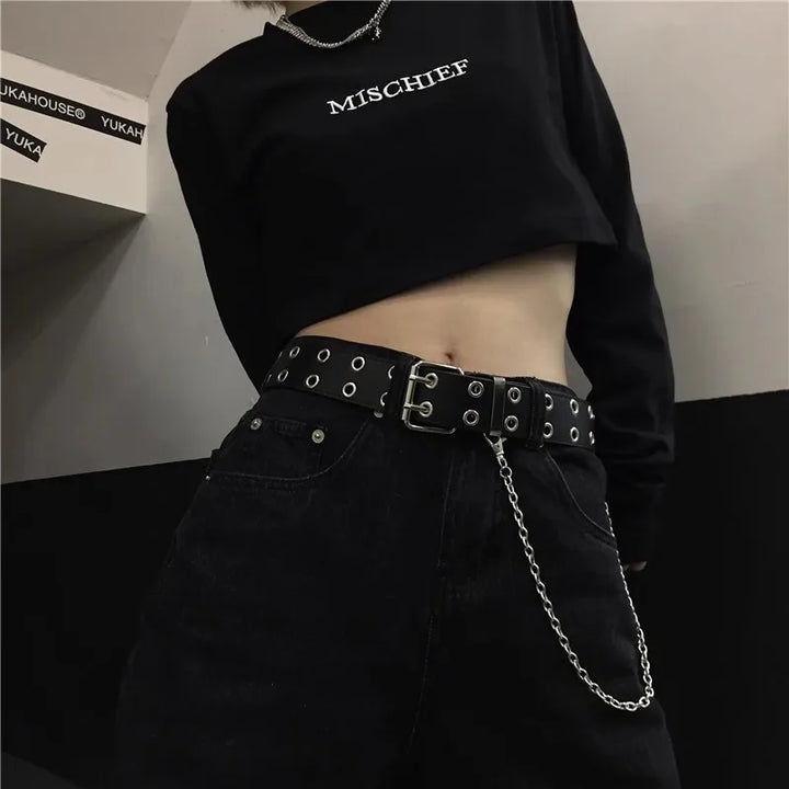 Cinto Corrente Luxo Couro Genuíno Novo Estilo Pin Fivela Jeans Retrô Punk