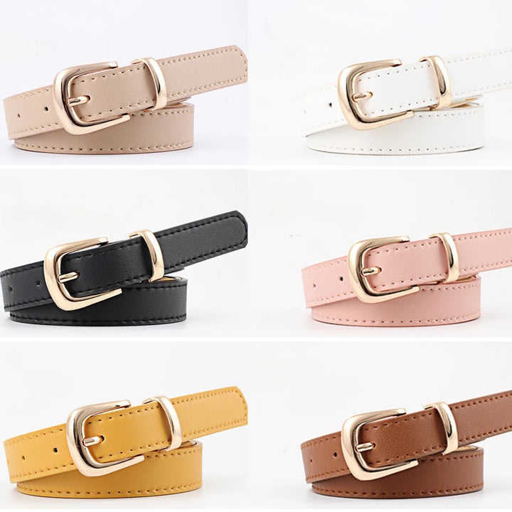 Cintos femininos PU couro simples fivela de meta 2.4X105cm