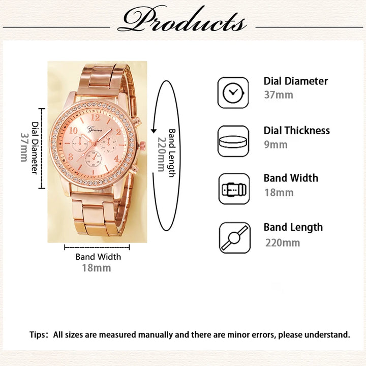 Conjunto de relógios de luxo em ouro rosa moda feminina