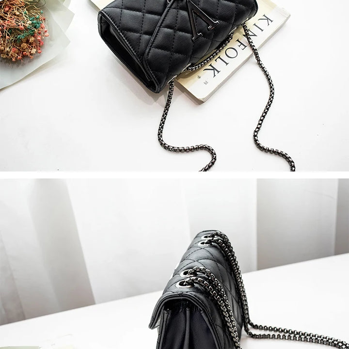 Bolsa ombro xadrez crossbody, couro